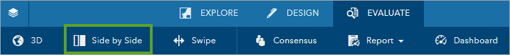 Green rectangle around the Side by Side tool on the Evaluate tab.